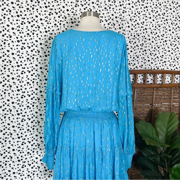 Lilly Pulitzer | Heline Turquoise Blue Gold Polka Dot Ruffle Plus Size Dress 16 - Picture 8 of 13